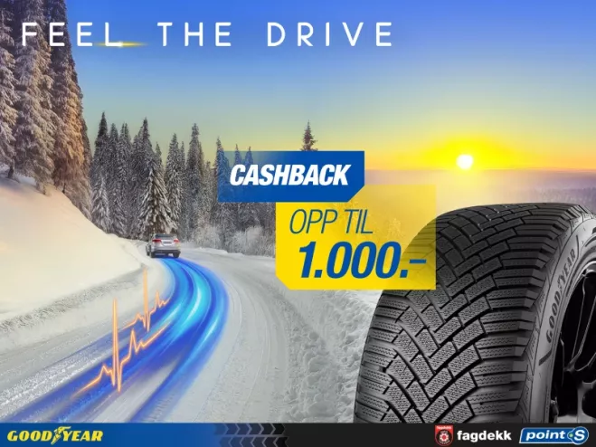 Få opptil 1000 kr i cashback når du kjøper Goodyear-vinterdekk hos Fagdekk/Point S