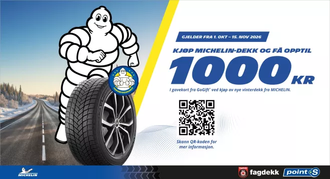 Få opptil 1 000 kr i gavekort når du kjøper Michelin-vinterdekk hos Fagdekk/Point S